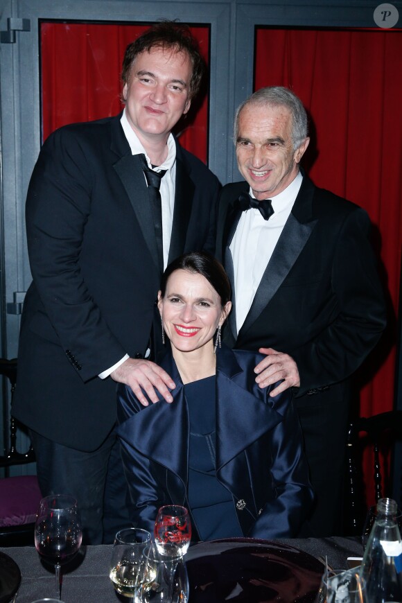 Quentin Tarantino, Aurélie Filippetti, Alain Terzian lors du dîner au Fouquet's post-39e cérémonie des César à Paris, le 28 février 2014