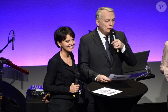 Najat Vallaud-Belkacem et Jean-Marc Ayrault au 1er Prix Egalité 2014 à La Gaîté lyrique à Paris