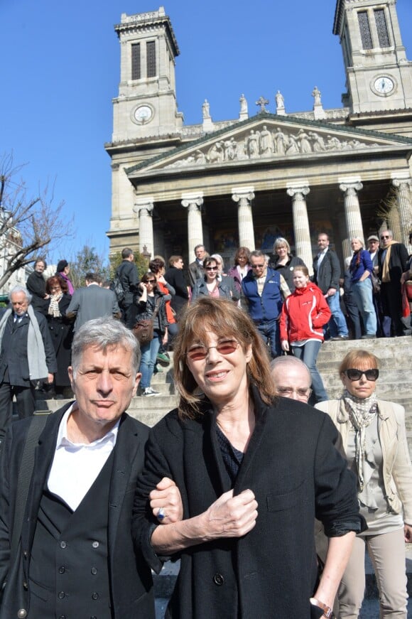 Jane Birkin lors des funérailles d'Alain Resnais en l'église Saint-Vincent-de-Paul à Paris le 10 mars 2014