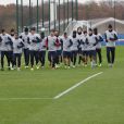 L' equipe du Paris Saint-Germain durant l'entrainement au Camp des Loges à Saint-Germain-en-Laye le 26 novembre 2013