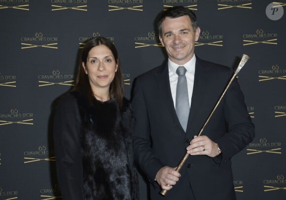 Willy Sagnol et sa femme lors de la 65ème édition des Cravaches d'Or au Théâtre des Champs-Elysées à Paris, le 14 mars 2014.