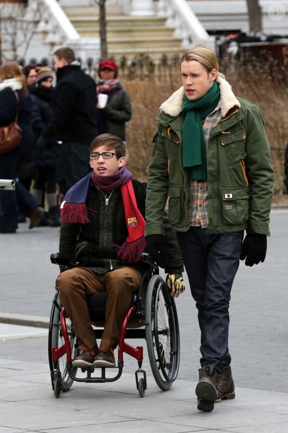 Tournage de la série Glee dans les rues de New York, le vendredi 14 mars 2014.