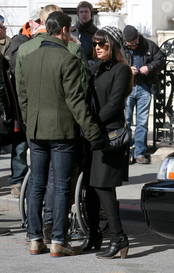 Tournage de la série Glee dans les rues de New York, le vendredi 14 mars 2014.