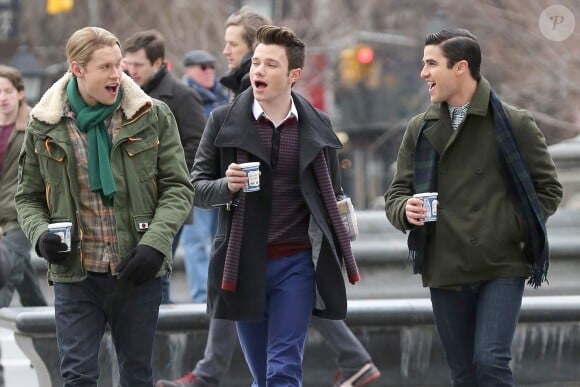 Tournage de la série Glee dans les rues de New York, le vendredi 14 mars 2014.
