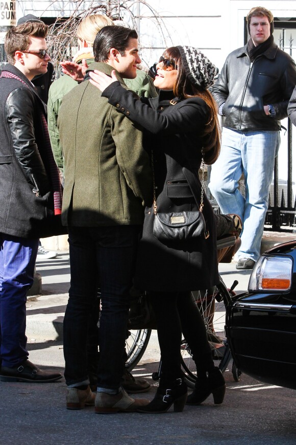 Tournage de la série Glee dans les rues de New York, le jeudi 13 mars 2014.