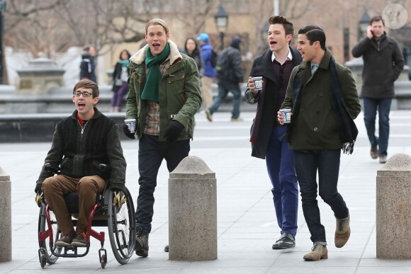 Tournage de la série Glee dans les rues de New York, le jeudi 13 mars 2014.
