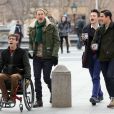 Tournage de la série Glee dans les rues de New York, le jeudi 13 mars 2014.