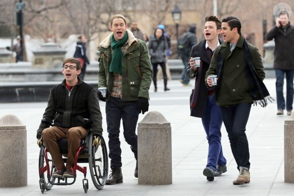 Tournage de la série Glee dans les rues de New York, le jeudi 13 mars 2014.