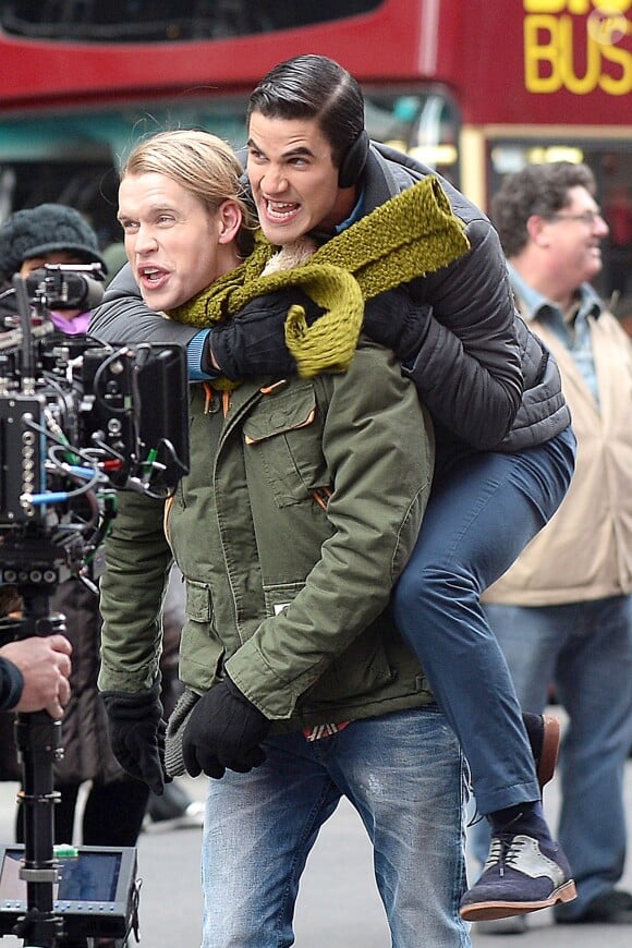 Tournage de la série Glee dans les rues de New York, le jeudi 13 mars 2014.