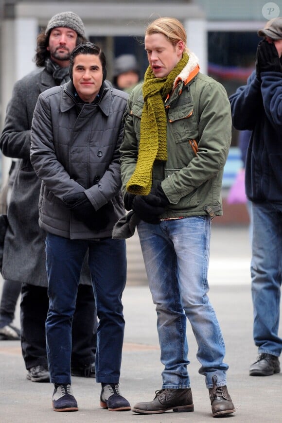 Tournage de la série Glee dans les rues de New York, le jeudi 13 mars 2014.