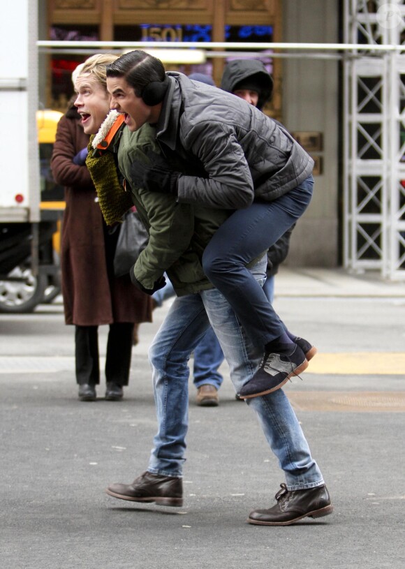 Tournage de la série Glee dans les rues de New York, le jeudi 13 mars 2014.