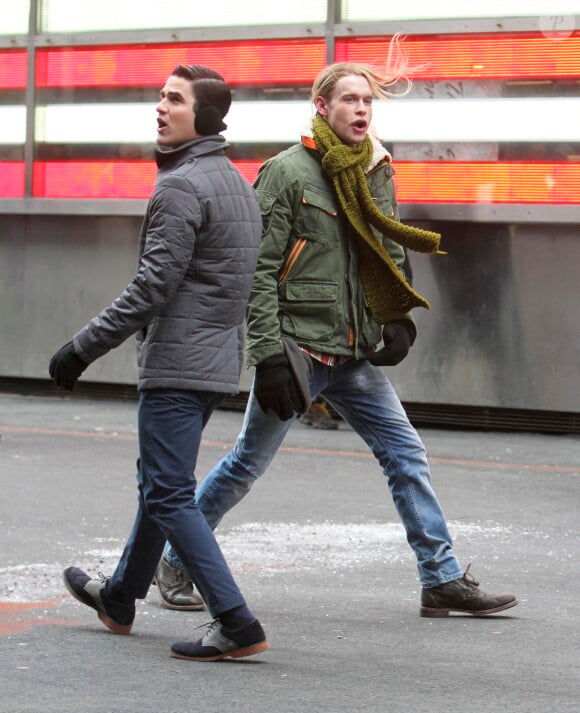 Tournage de la série Glee dans les rues de New York, le jeudi 13 mars 2014.