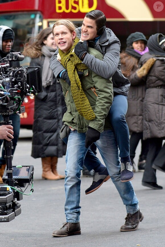 Tournage de la série Glee dans les rues de New York, le jeudi 13 mars 2014.