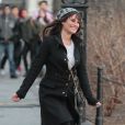Lea Michele sur le tournage de la série Glee dans les rues de New York, le vendredi 14 mars 2014.