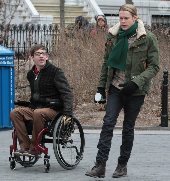 Tournage de la série Glee dans les rues de New York, le vendredi 14 mars 2014.