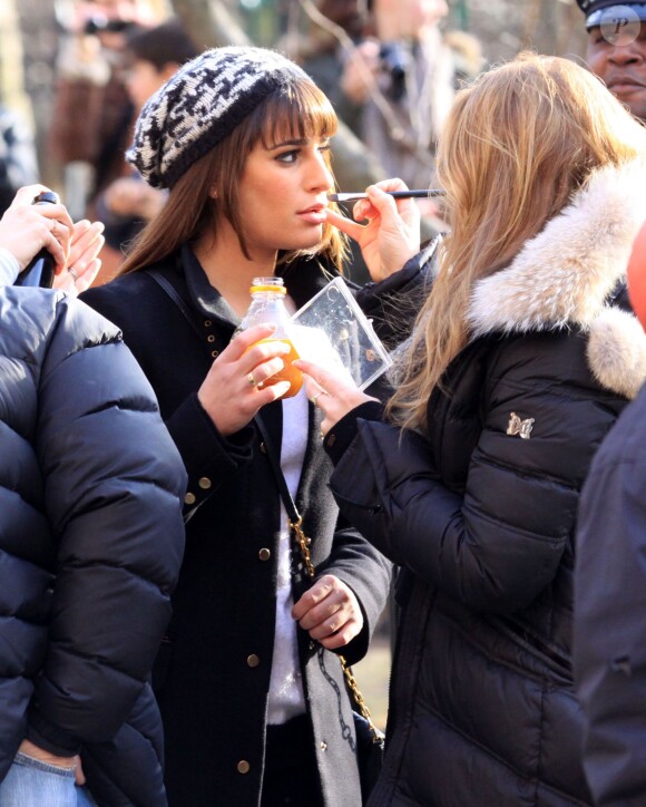 Tournage de la série Glee dans les rues de New York, le vendredi 14 mars 2014.