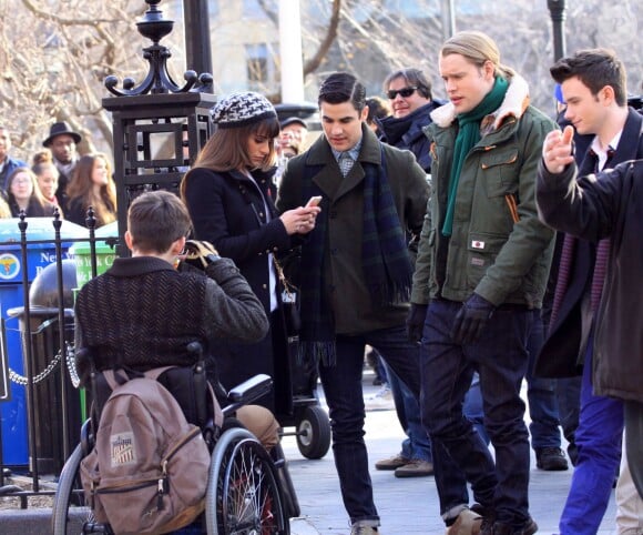 Tournage de la série Glee dans les rues de New York, le vendredi 14 mars 2014.