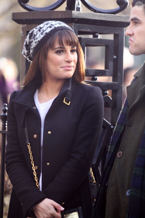Tournage de la série Glee dans les rues de New York, le vendredi 14 mars 2014.