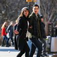 Lea Michele, Darren Criss lors du tournage de la série télévisée "Glee" à Washington Square Park à New York, le 14 mars 2014.  Stars film scenes for the hit TV show 'Glee' at Washington Square Park in New York City, New York on March 14, 2014.14/03/2014 - New York