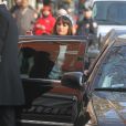 Lea Michele lors du tournage de la série télévisée "Glee" à Washington Square Park à New York, le 14 mars 2014.  Stars film scenes for the hit TV show 'Glee' at Washington Square Park in New York City, New York on March 14, 2014.14/03/2014 - New York