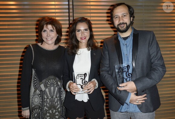 Liane Foly, Joyce Jonathan et Fabien Nataf lors du Grand Prix de l'UNAC de la chanson 2014 à Paris, le 17 mars 2014.