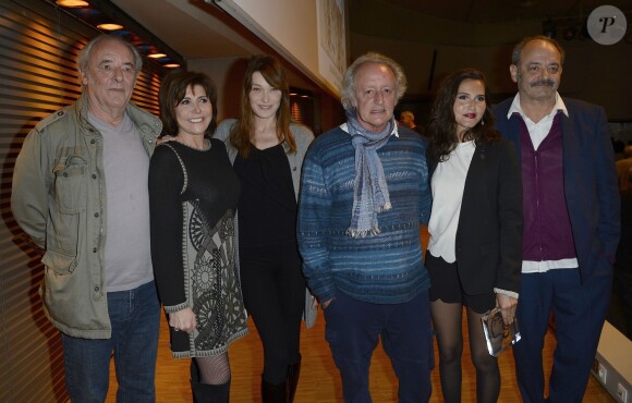 Maxime Le Forestier, Liane Foly, Carla Bruni, Didier Barbelivien, Joyce Jonathan et Louis Chédid lors du Grand Prix de l'UNAC de la chanson 2014 à Paris, le 17 mars 2014.