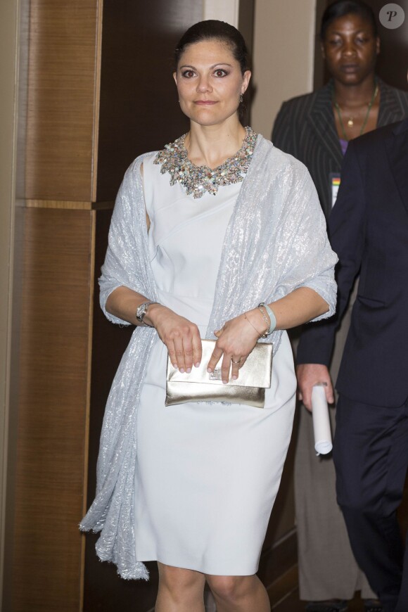 La princesse Victoria de Suède lors d'une table ronde avec des entrepreneurs suédois, lors de sa visite à Accra, au Ghana, le 17 mars 2014 dans le cadre d'une visite officielle promotionnelle au Ghana et en Tanzanie du 17 au 21 mars.