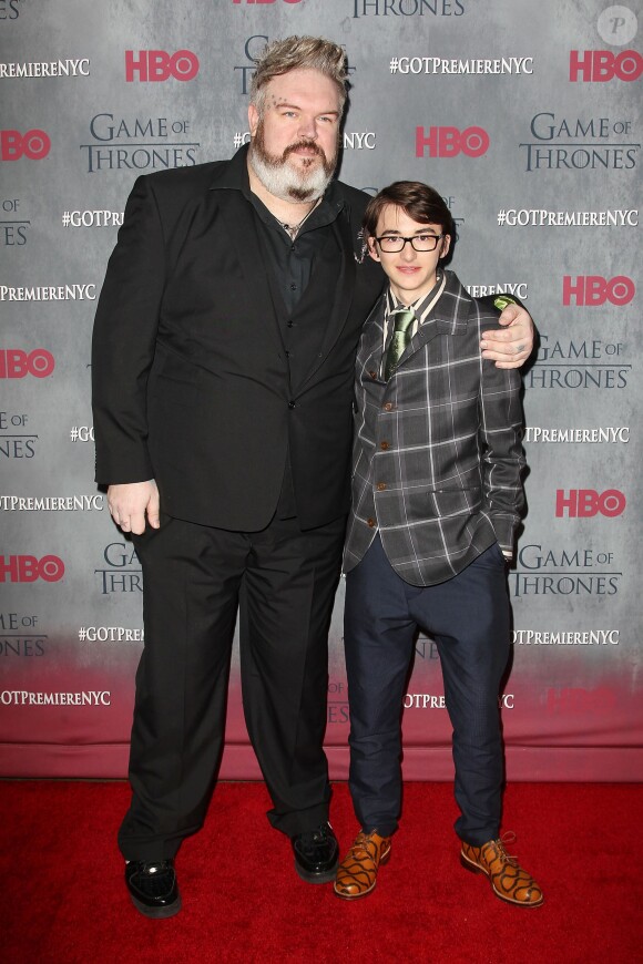 Kristian Nairn et Isaac Hempstead Wright - Première de la saison 4 de "Game of Thrones" au Lincoln Center à New York, le 18 mars 2014.