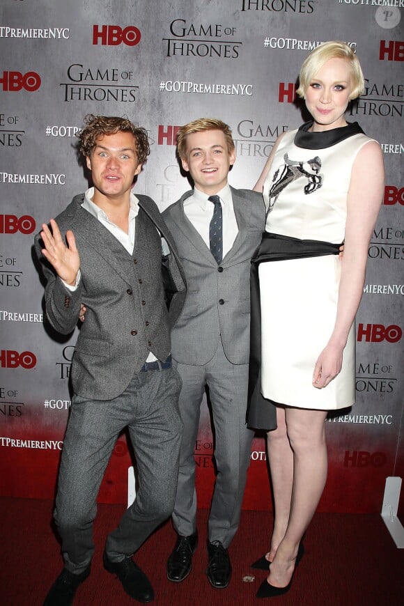 Finn Jones, Jack Gleeson et Gwendoline Christie - Première de la saison 4 de "Game of Thrones" au Lincoln Center à New York, le 18 mars 2014.