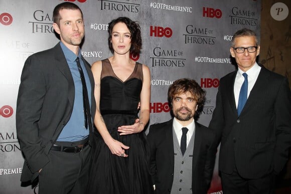 Dan Weiss, Lena Headey, Peter Dinklage et Michael Lombardo - Première de la saison 4 de "Game of Thrones" au Lincoln Center à New York, le 18 mars 2014.