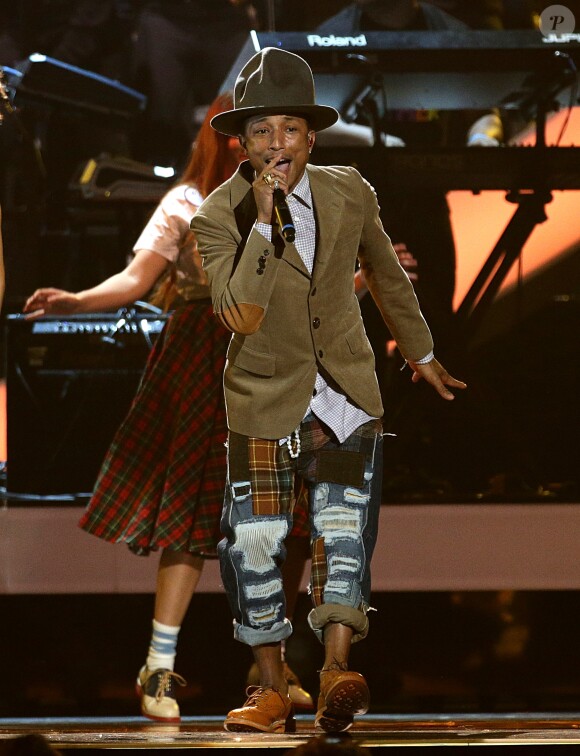 Pharrell Williams lors des Brit Awards 2014 à l'O2 Arena. Londres, le 19 février 2014.
