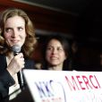  Nathalie Kosciusko-Morizet remercie ses soutiens depuis son QG de campagne et féliclite Delphine Bürkli pour avoir remporté le 9e arrondissement. À Paris, le 30 mars 2014. 