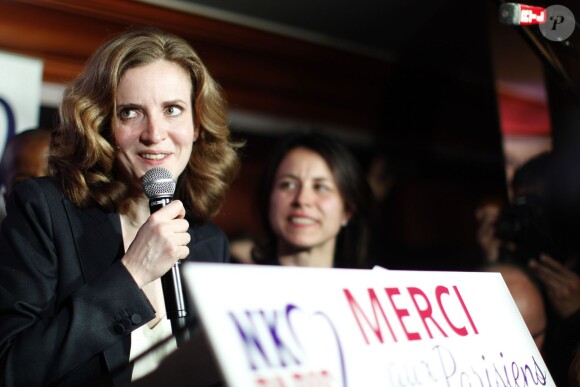 Nathalie Kosciusko-Morizet remercie ses soutiens depuis son QG de campagne et féliclite Delphine Bürkli pour avoir remporté le 9e arrondissement. À Paris, le 30 mars 2014.