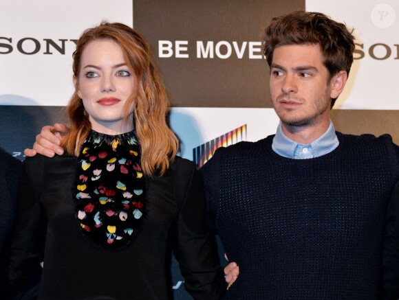 Emma Stone et Andrew Garfield font la promotion du film The Amazing Spider-Man 2 à Tokyo, le 31 mars 2014.
