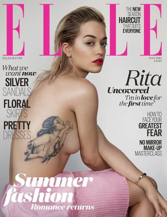 Rita Ora, topless en couverture du magazine Elle. Mai 2014. Photo par Thomas Whiteside.