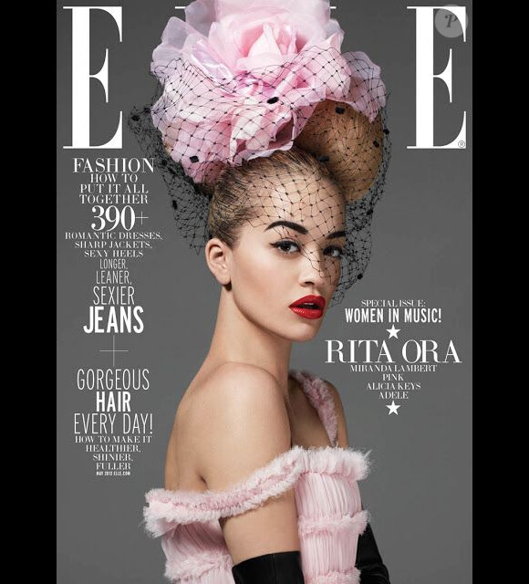 Rita Ora en couverture de l'édition américaine du magazine Elle. Mai 2013. Photo par Thomas Whiteside.