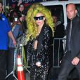  Lady Gaga (qui a chang&eacute; 3 fois de tenue) &agrave; son arriv&eacute;e sur l'&eacute;mission "Late Show et David Letterman" &agrave; New York, le 2 avril 2014. 
