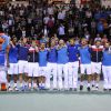 L'équipe de France de Coupe Davis célèbre sa victoire en quart de finale contre l'Allemagne à Nancy le 6 avril 2014.