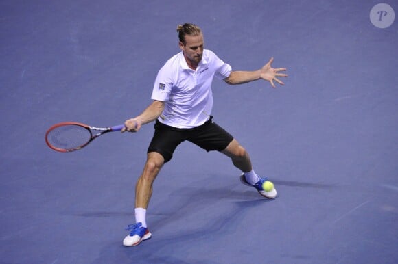 Peter Gojowczyk contre Gaël Monfils en Coupe Davis à Nancy, le 6 avril 2014. 