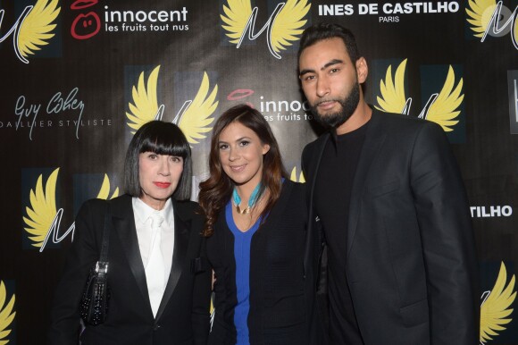 Chantal Thomass, La Fouine et Marion Bartoli à la soirée de lancement de sa marque "Wingista" au VIP Room à Paris, le 9 avril 2014. L'ex-tennis woman s'est lancée dans la création d'accessoires pour chaussures.