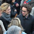  Julie Gayet et Thomas Hollande au Chateau de Vincennes, le 15 avril 2012 lors d'un meeting de Fran&ccedil;ois Hollande. 