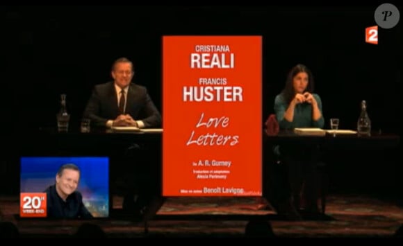 Francis Huster invité du JT de Laurent Delahousse, sur France 2, dimanche 13 avril 2014. Il parle notamment de "Love Letters", la pièce qu'il joue actuellement avec Cristiana Reali au théâtre Antoine.