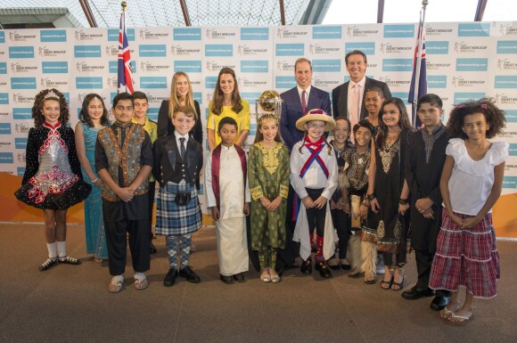 The Duke and Duchess of Cambridge join former Australian cricketer Glenn McGrath, Australian Women's Cricketer Ellyse Perry, children representing a competing country in the Cricket World Cup and the World Cup 2015 Trophy at a reception hosted by the Governor and Premier of New South Wales at the Sydney Opera House, during the tenth day of their official tour to New Zealand and Australia. Wednesday April 16, 2014. Photo by Arthur Edwards/The Sun/PA Wire/ABACAPRESS.COM16/04/2014 - Sydney