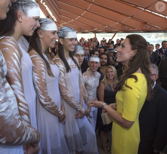 The Duchess of Cambridge meets meets an Aboriginal dance troupe at a reception hosted by the Governor and Premier of New South Wales at the Sydney Opera House, during the tenth day of their official tour to New Zealand and Australia. Wednesday April 16, 2014. Photo by Arthur Edwards/The Sun/PA Wire/ABACAPRESS.COM16/04/2014 - Sydney