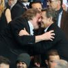 Gérard Depardieu et Nicolas Sarkozy - Match de football de la Ligue des Champions entre le PSG et Chelsea au Parc des Princes à Paris le 2 avril 2014.