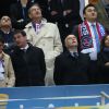 Najat Vallaud Belkacem, Manuel Valls, Bernard Cazeneuve et Anne Hidalgo lors de la finale de football de la Coupe de la Ligue, PSG - Lyon (2-1), au Stade de France à Paris le 19 avril 2014. 