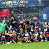 L'équipe du PSG lors de la finale de football de la Coupe de la Ligue, PSG - Lyon (2-1), au Stade de France à Paris le 19 avril 2014. 