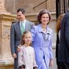 Felipe d'Espagne, la reine Sofia, les deux princesses Sofia et Leonor lors de la messe de Pâques à Palma de Majorque le 20 avril 2014.
