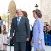 La reine Sofia et le roi Juan Carlos lors de la messe de Pâques à Palma de Majorque le 20 avril 2014.