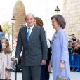  La reine Sofia et le roi Juan Carlos lors de la messe de P&acirc;ques &agrave; Palma de Majorque le 20 avril 2014. 
